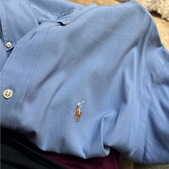 RALPH LAUREN YARMOUTH PONY LOGO OXFORD LONG SLEEVE BLUE SHIRT SZ 17-36 - Picture 5 of 6